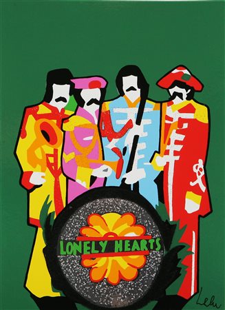 LODOLA MARCO (n. 1955) The Beatles. Serigrafia con floccaggio e brillantini....