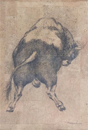 MESSINA FRANCESCO (1900 - 1955) Toro scatenato. Litografia su sughero. Cm...