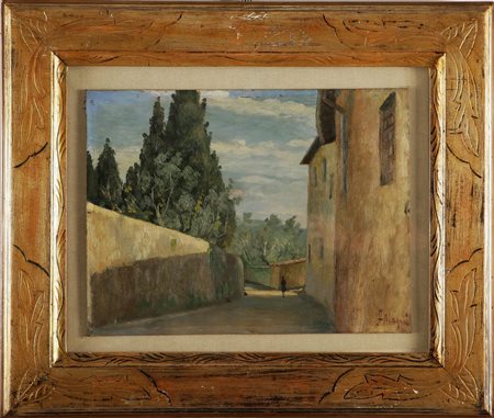 MAGNI FAUSTO (1906 - 1985) Campagna toscana. Olio su cartone telato. Cm...