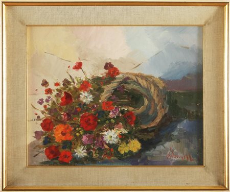 NANNELLI GIOVANNI (n. 1968) Fiori. Olio su cartone telato. Cm 40x50. Firma in...