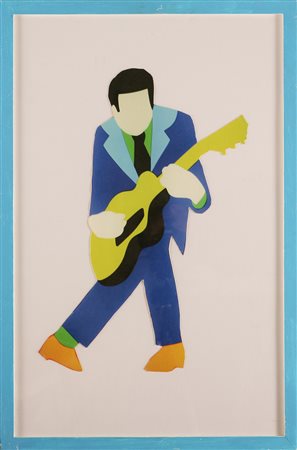 LODOLA MARCO (n. 1955) Chitarrista. Collage su carta. Cm 48x74. Al retro...