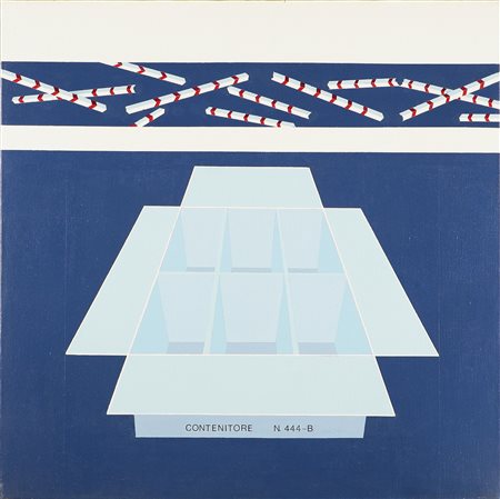 D'ADDA GIANNI (n. 1939) Contenitore 444 B. 1976. Acrilici su tela. Cm 80x80....