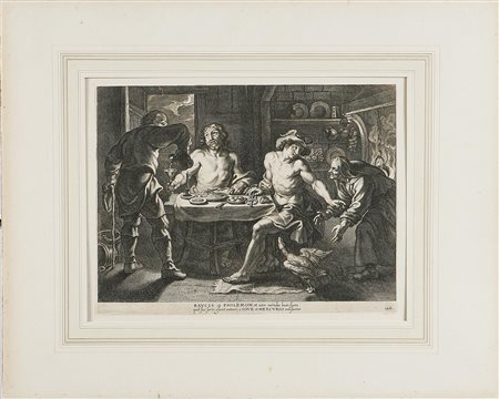 GALLE CORNELIUS I (1576 - 1656) Bacco e Filemonte seduti ad un tavolo. 1620....