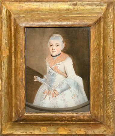 Pittore del XVIII secolo. Infanta di Spagna. 25x20,tempera su vetro.