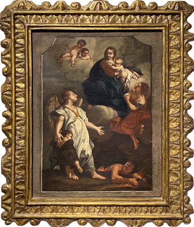 Pittore italiano del XVIII secolo. Madonna con Bambino e Angeli. Bozzetto....