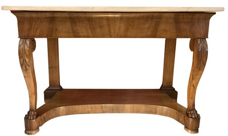 Console in piuma di mogano, Sicilia, prima metà XIX secolo. Marmo al piano,...