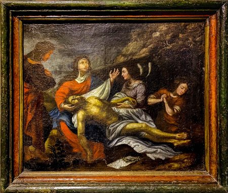 Pittore della fine XVII secolo. Compianto di Cristo con le tre Marie e San...