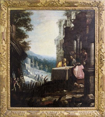 Pittore italiano del XVI secolo.Cena di Emmaus. 56,5x50, olio su tela.