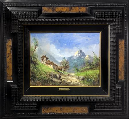 Anton Brioschi (Vienna, 1855-1920, Vienna). Paesaggio. 25x35, olio su cartone...