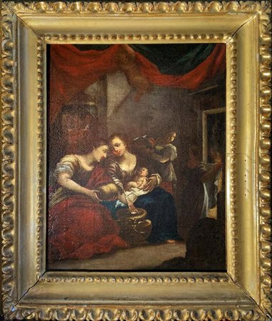 Pittore toscano-emiliano, sec XVII secolo. Nascita del Bambino Gesù. 36x29,...