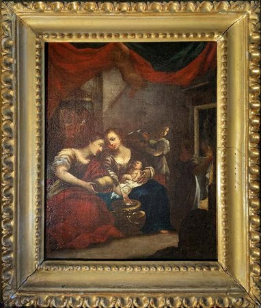 Pittore toscano-emiliano, sec XVII secolo. Nascita del Bambino Gesù. 36x29,...