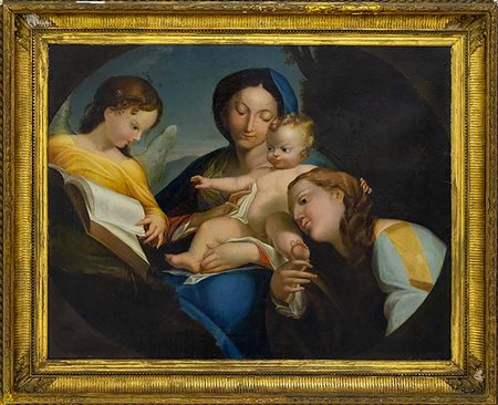 Pittore emiliano del XVIII Secolo. Madonna con bambino, S. Giovannino e S....