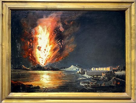 Pittore del XIX secolo. Eruzione vulcanica. 45x60, olio su tela. Firmato in...