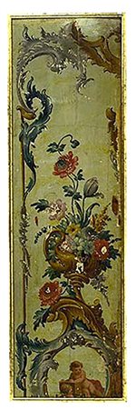 Pannello ligneo dipinto a motivi floreali , XVIII Secolo. Cm 121x 35, Cadute...