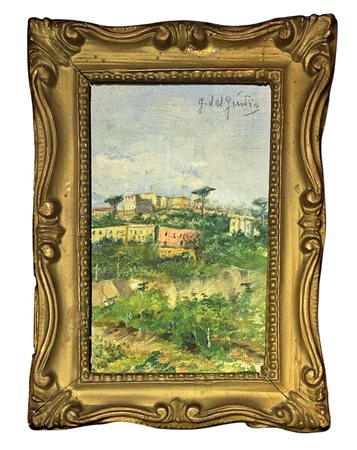 Elvira Del Giudice. Paesaggio con case. 14x9, olio su masonite. Firmato in...