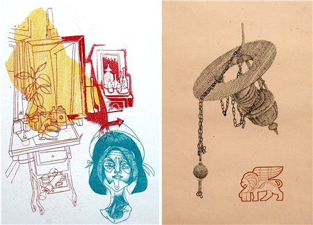 GIUSEPPE GUERRESCHI, Per Venezia, Veduta di interno, c. 1970 (lotto unico con due opere)