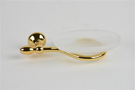 PORTA SAPONE A MURO in metallo dorato e vetro opaco cm 20