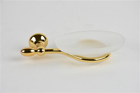 PORTA SAPONE A MURO in metallo dorato e vetro opaco cm 20