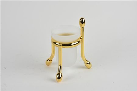 PORTA SPAZZOLINI in metallo dorato e vetro opaco cm 16