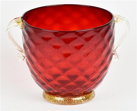 COPPA IN VETRO ROSSO con manici cm 10,5x16x12