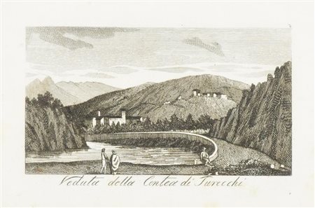 VEDUTA DELLA CONTEA DI TURECCHI stampa antica entro cornice di legno,...