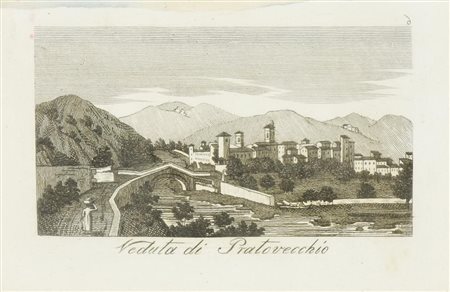 VEDUTA DI PRATOVECCHIO stampa antica entro cornice di legno, disegnatore...