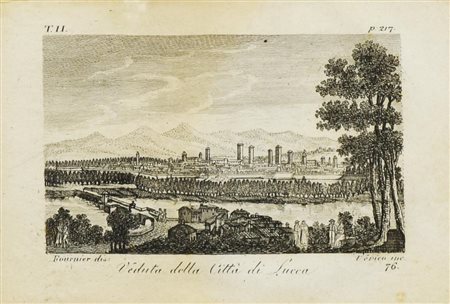 VEDUTA DELLA CITTA' DI LUCCA stampa antica entro cornice di legno,...