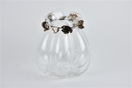 VASO IN VETRO con decorazione in argento h cm 18