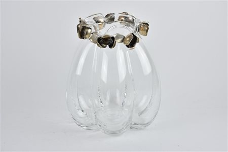 VASO IN VETRO con decorazione in argento h cm 22