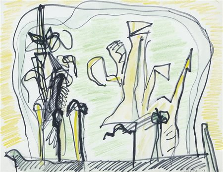 RICCARDO LICATA Torino 20/12/1929 Composizione, 1963 tecnica mista su carta...