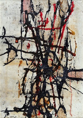 TONINO CAPUTO Lecce 1933 Aritmico 2, 1962 olio su tela di sacco cm. 70x50,...