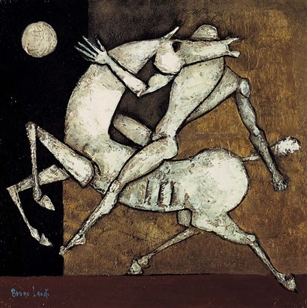 BRUNO LANDI Roma 23/03/1941 Il cavaliere 2011 olio su tela cm. 40x40, firma...