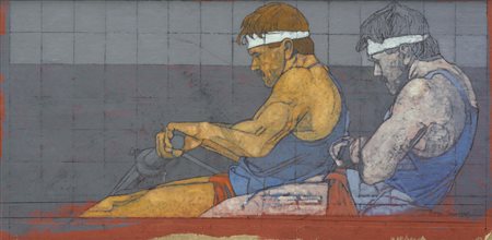 LORENZO TORNABUONI Roma 17/07/1934 Vogatori olio su tela applicata su tavola...