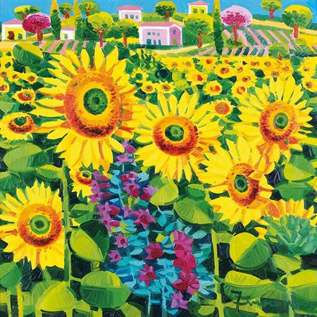 ATHOS FACCINCANI Peschiera (Vr) 29/01/1951 Collina di girasoli con campanile...