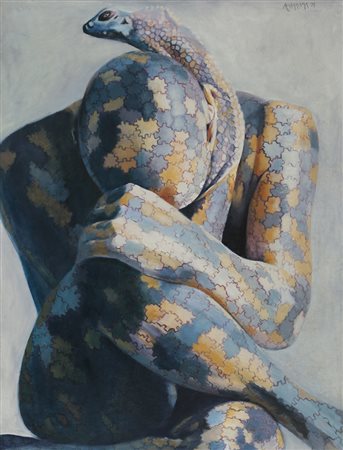 RABARAMA Roma 1969 Trans-leusuer, 1997 olio su tela cm. 98x75, firma e anno...