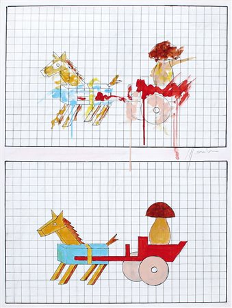 ALDO MONDINO Torino 04/10/1938 - 10/03/2005 Carro con fungo tecnica mista su...