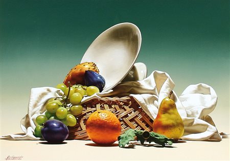 FERDINANDO QUINTAVALLA Parma 1951 Il cesto capovolto olio su tavola cm....