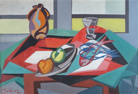 FERDINANDO CHEVRIER Livorno 1920 - 2006 Natura morta, 1948 olio su masonite...