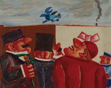 FRANZ BORGHESE Roma 21/01/1941 - Roma 17/12/2005 Conversazione olio su tela...