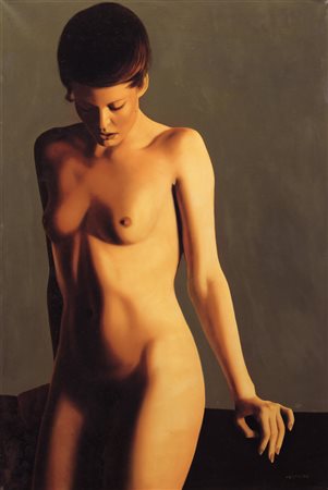LUCIANO VENTRONE Roma 1942 Nudo, modella, (1979) olio su tela cm. 90x60,...