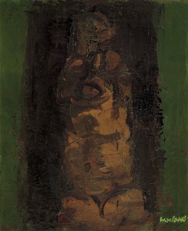 ENNIO MORLOTTI Lecco 24/09/1910 - 15/12/1992 Nudo su fondo verde olio su tela...