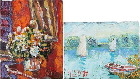 ROBERTO MASIA Iglesias (Ca) 20/02/1958 Barche (Postimpressionismo), 1989 olio...