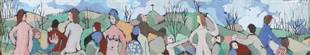 ADALBERTO CAMPAGNOLI Verona 1905 - Verona 1983 Figure nel paesaggio olio su...