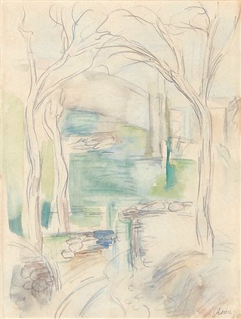 GHEZZI ALBERTO Alberi, 1945 tempera su carta cm. 28x22, firma e anno in basso...