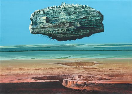 MARIO LOGLI Urbino 1933 Città vagante, (1977) acrilico su tela cm. 50x70,...