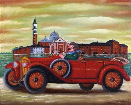 SALVO LOMBARDO Favara (Ag) 1948 The red car olio su tela cm. 50x60, firma in...