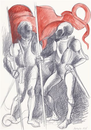 VITTORIO BASAGLIA Venezia 19/08/1936 - 2005 Sbandieratori, 1976 tecnica mista...