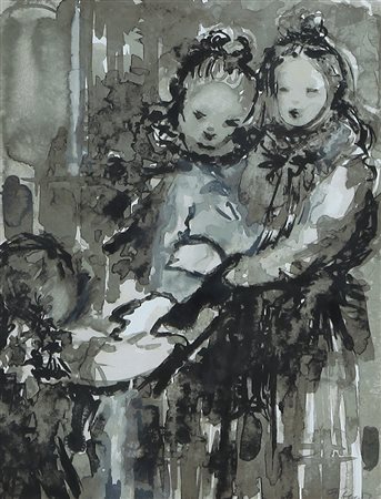 GIUSEPPE AJMONE Carpignano Sesia 17/02/1923 - 07/04/2005 Figure gouache su...