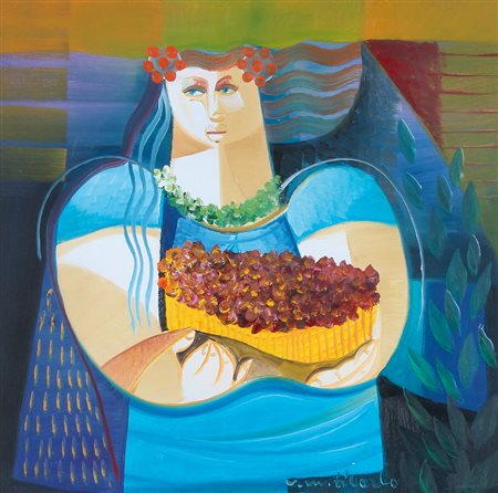 VITTORIOMARIA DI CARLO S. Marco in Lamis (Fg) 1939 Figura coi fiori olio e...