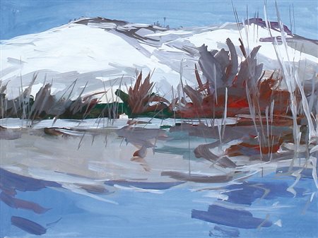 LAMBERTO LAMBERTI Brescia 23/02/1925 - Milano 26/10/2003 Paesaggio tempera su...